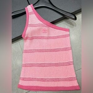 CHANEL Pink Striped Knit Top